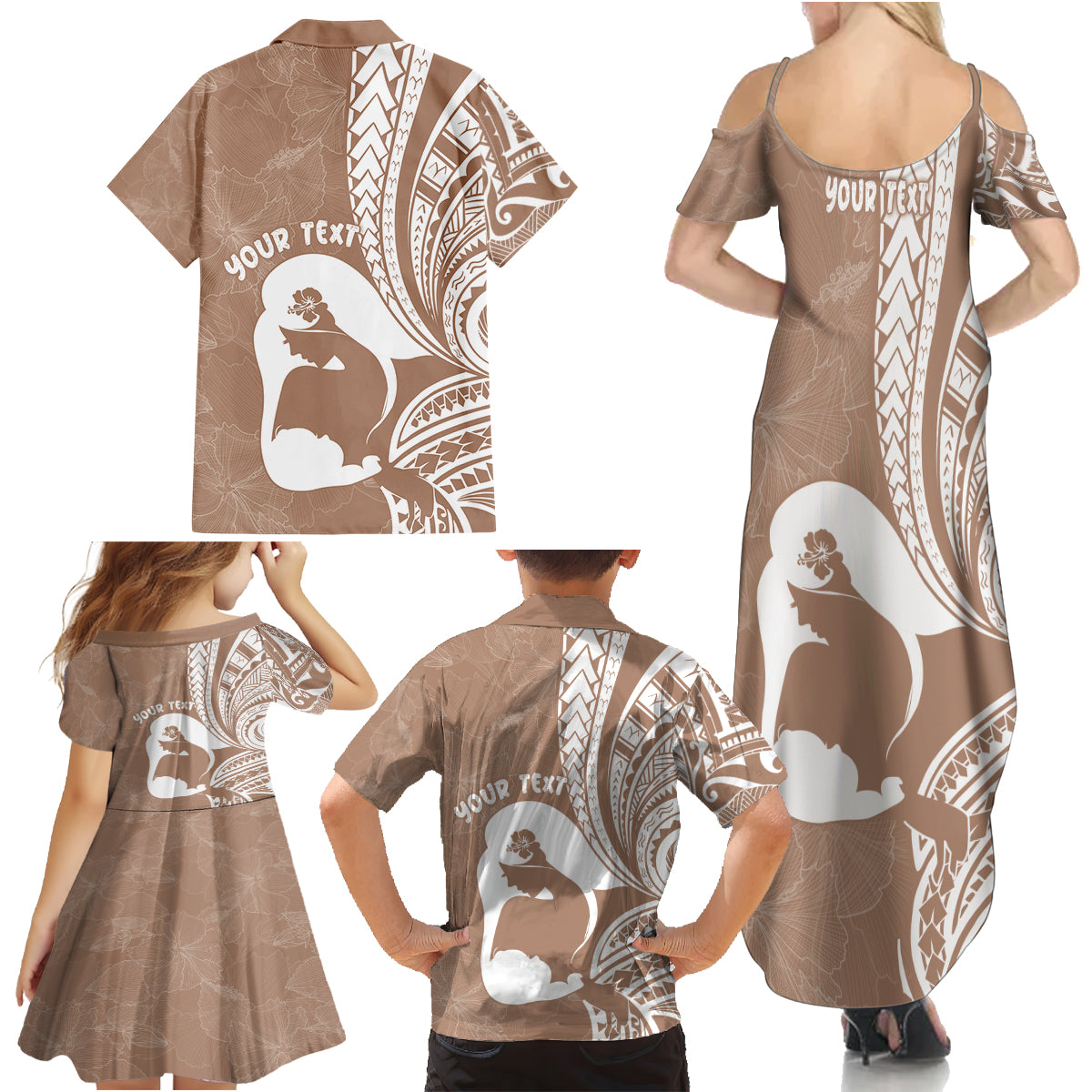 Mother's Day Family Matching Summer Maxi Dress and Hawaiian Shirt Polynesia Vintage Hibiscus - Brown