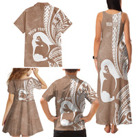 Mother's Day Family Matching Tank Maxi Dress and Hawaiian Shirt Polynesia Vintage Hibiscus - Brown