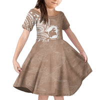 Mother's Day Kid Short Sleeve Dress Polynesia Vintage Hibiscus - Brown