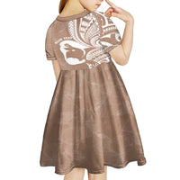 Mother's Day Kid Short Sleeve Dress Polynesia Vintage Hibiscus - Brown