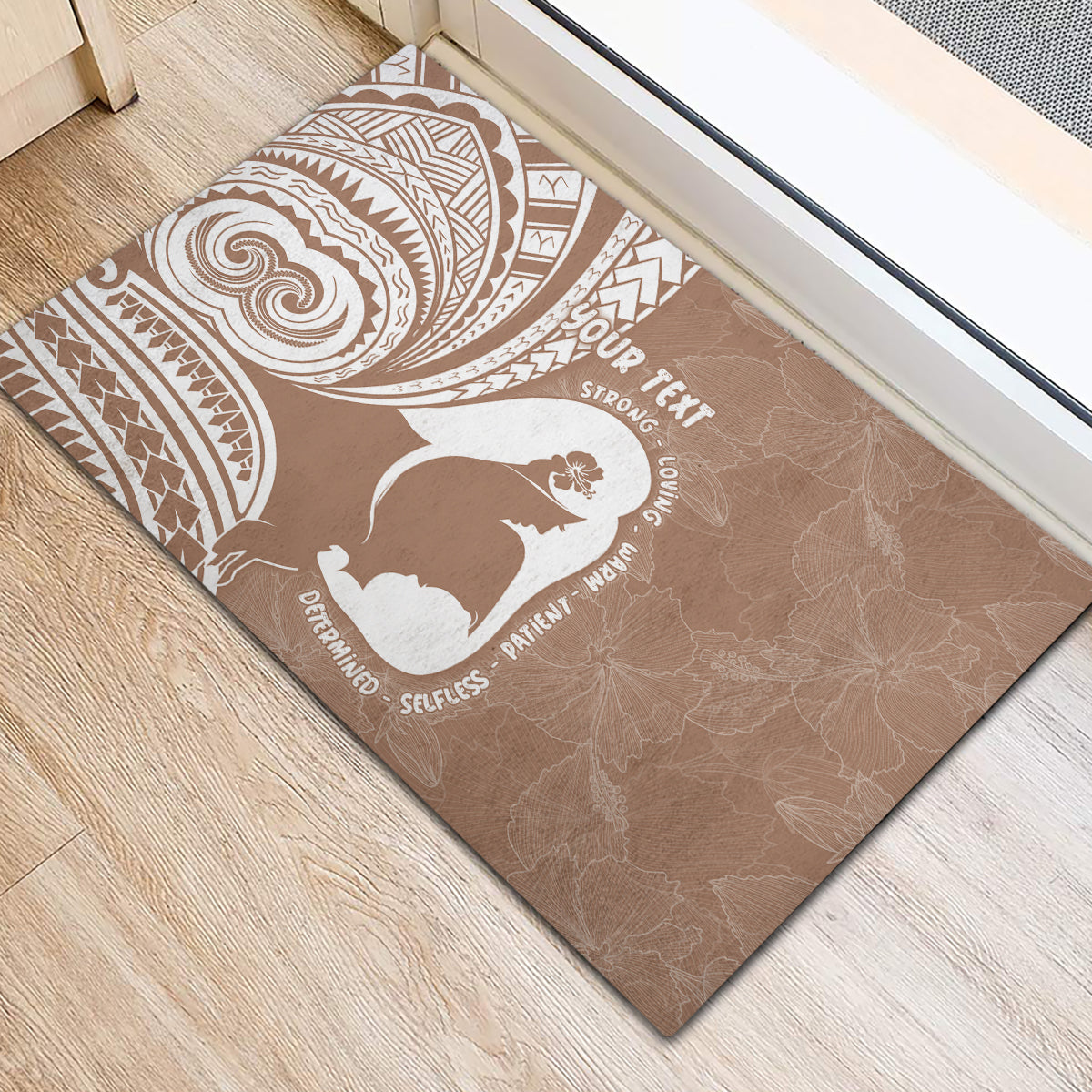 Mother's Day Rubber Doormat Polynesia Vintage Hibiscus - Brown