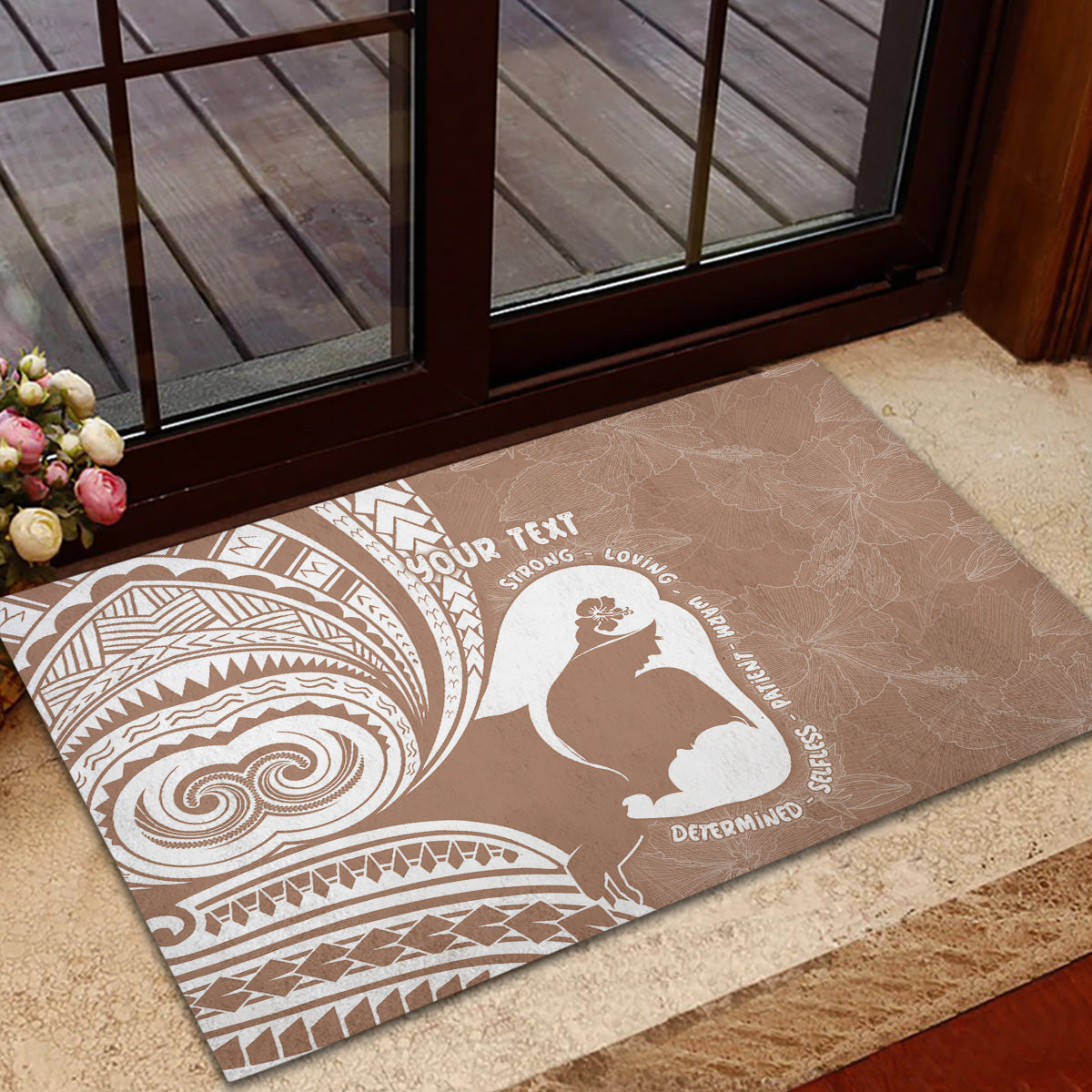 Mother's Day Rubber Doormat Polynesia Vintage Hibiscus - Brown
