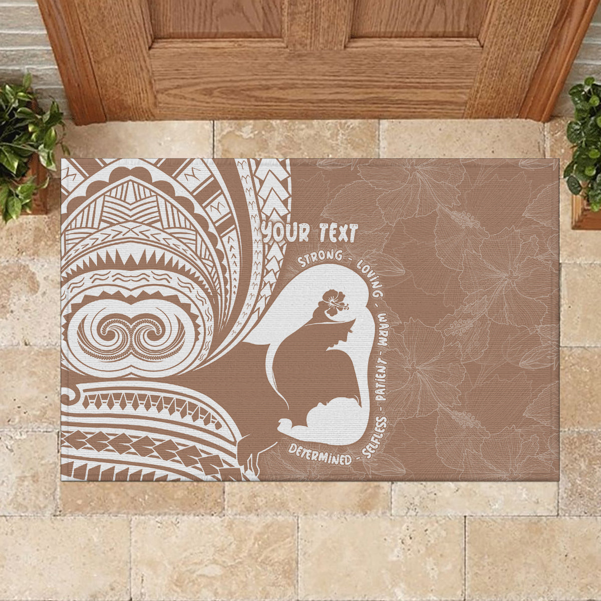 Mother's Day Rubber Doormat Polynesia Vintage Hibiscus - Brown