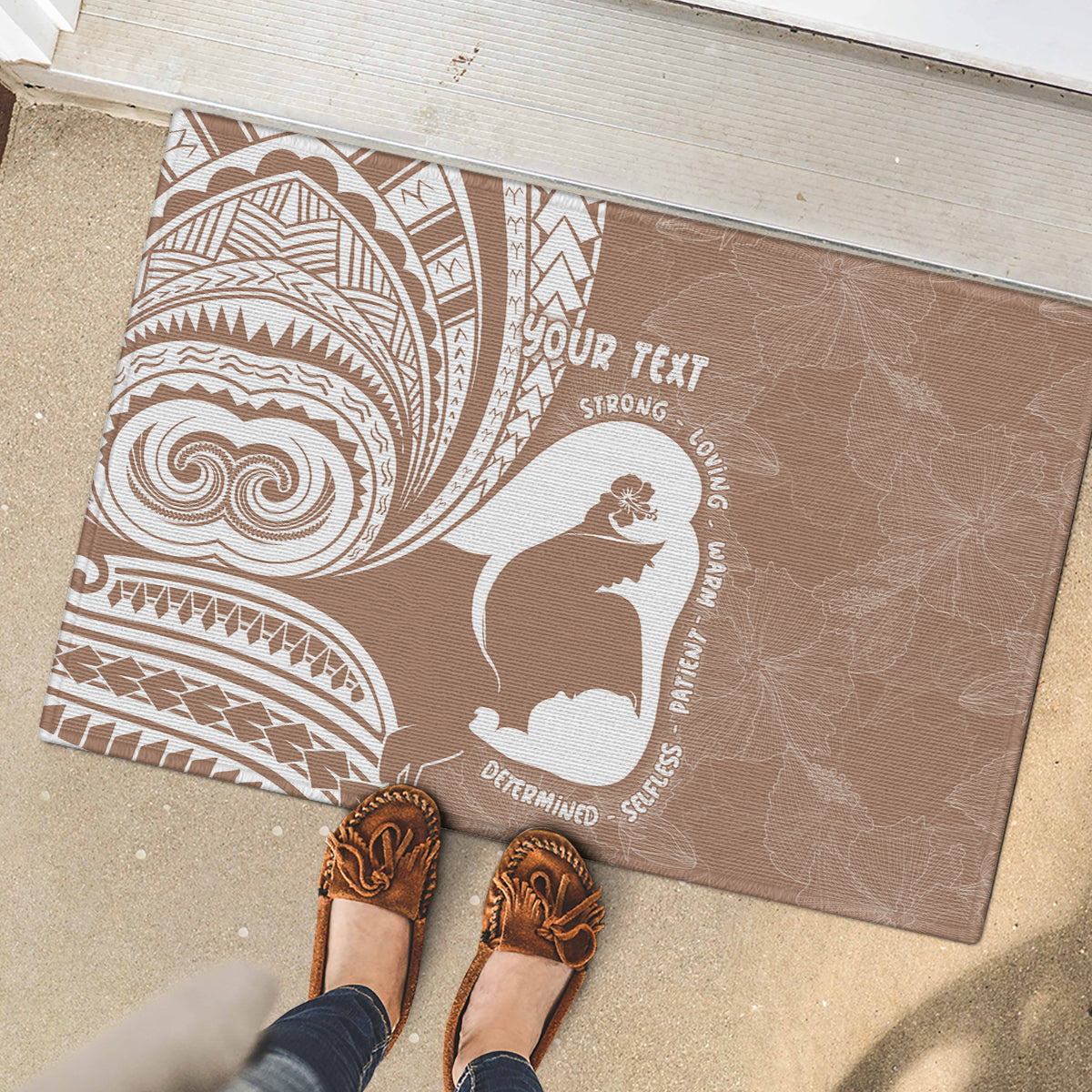 Mother's Day Rubber Doormat Polynesia Vintage Hibiscus - Brown