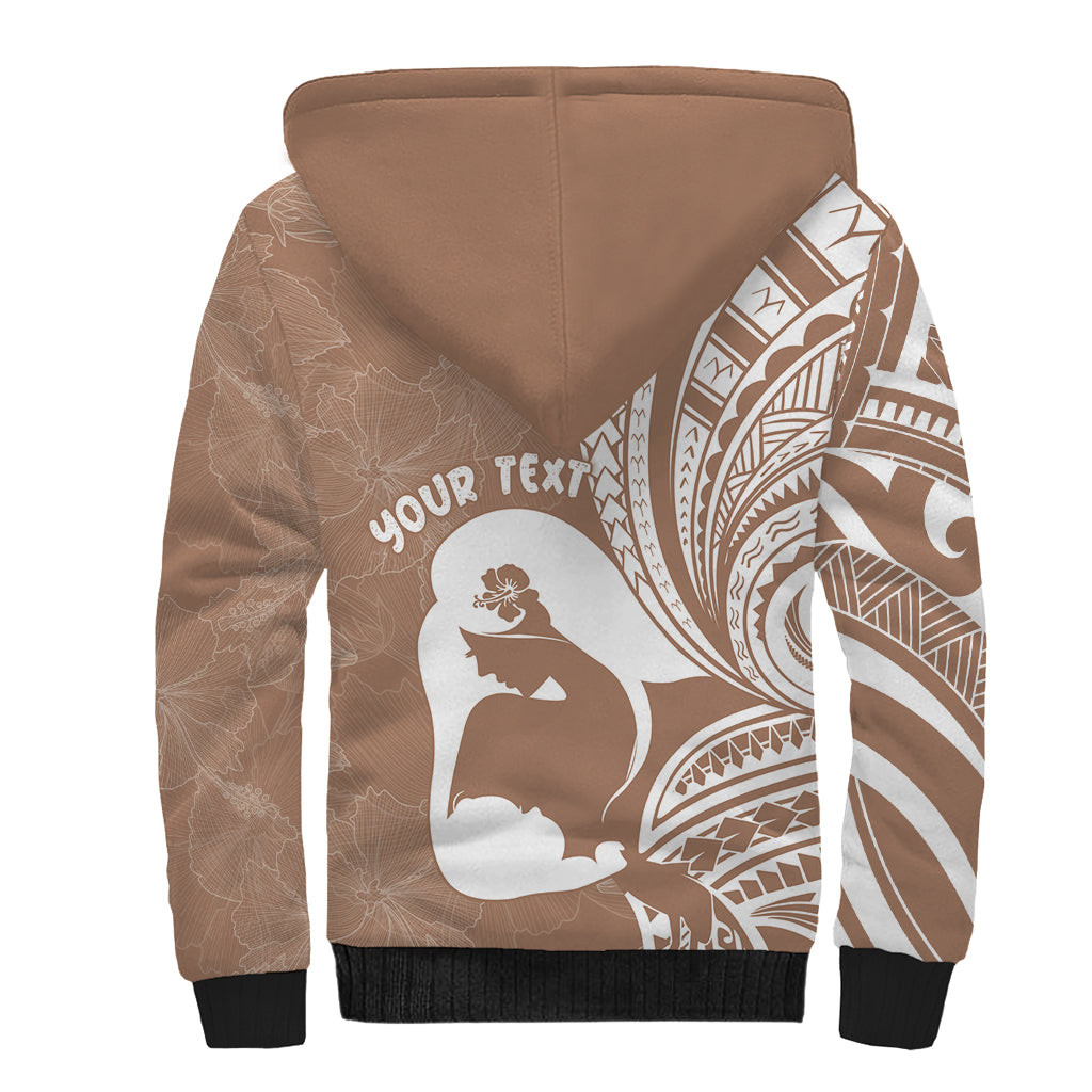 Mother's Day Sherpa Hoodie Polynesia Vintage Hibiscus - Brown