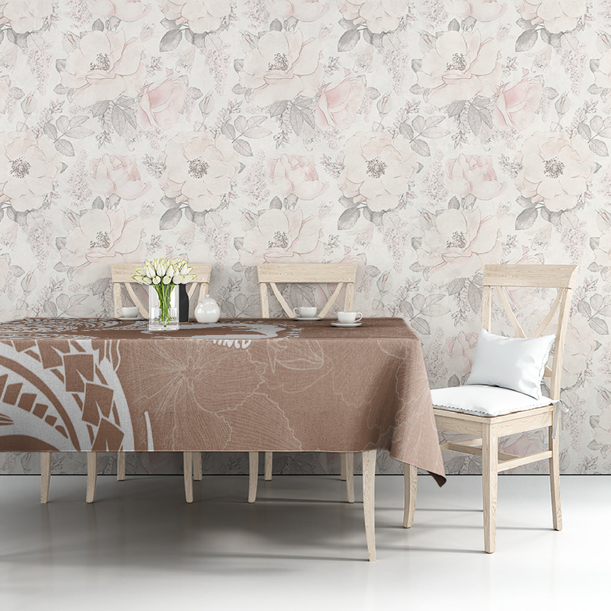 Mother's Day Tablecloth Polynesia Vintage Hibiscus - Brown