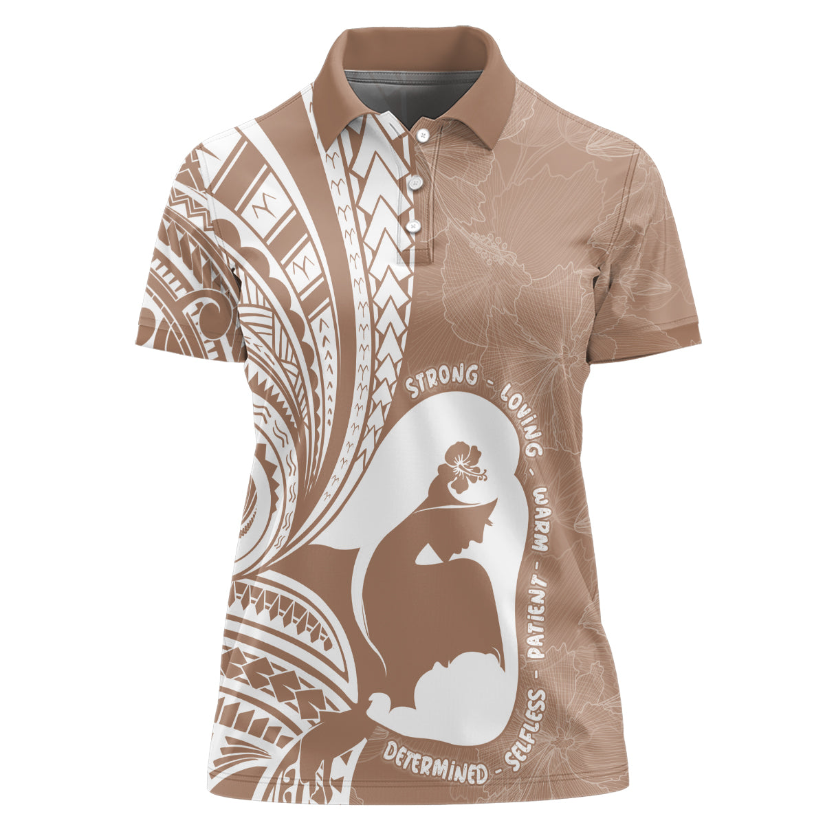 Mother's Day Women Polo Shirt Polynesia Vintage Hibiscus - Brown