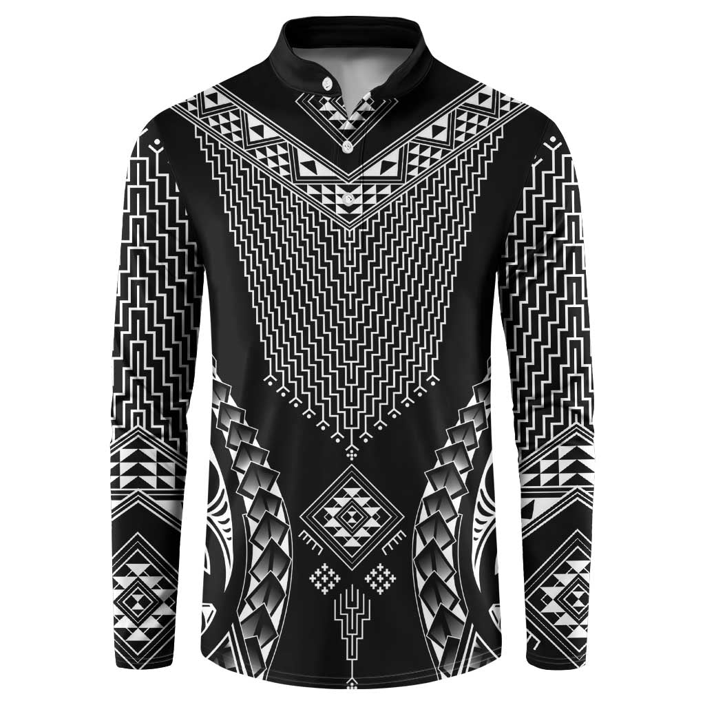 2025 Rugby Championship New Zealand Custom Button Sweatshirt Poutama Motifs LT7 Black - Polynesian Pride