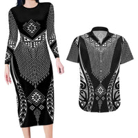 2025 Rugby Championship New Zealand Custom Couples Matching Long Sleeve Bodycon Dress and Hawaiian Shirt Poutama Motifs LT7 Black - Polynesian Pride