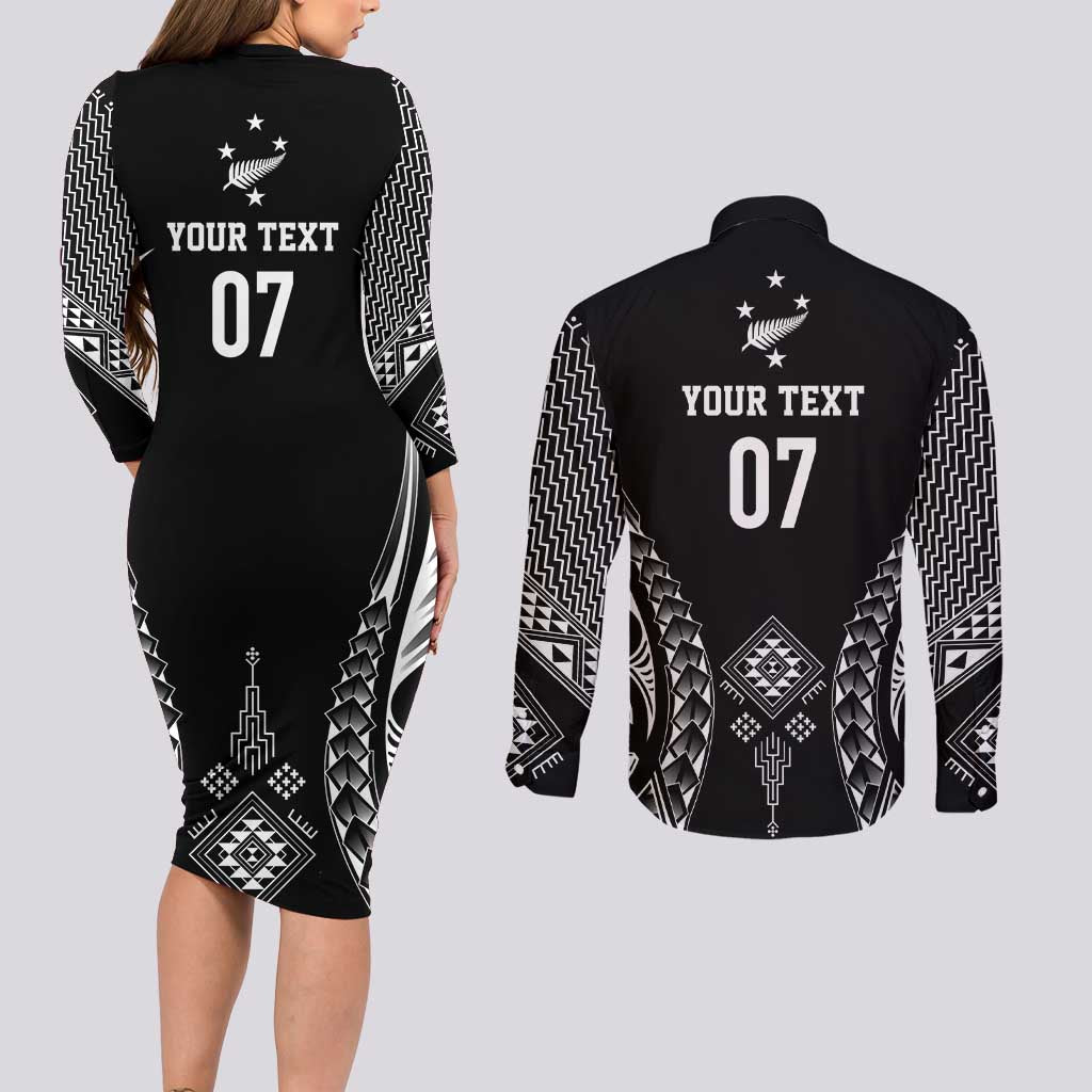 2025 Rugby Championship New Zealand Custom Couples Matching Long Sleeve Bodycon Dress and Long Sleeve Button Shirt Poutama Motifs LT7 - Polynesian Pride