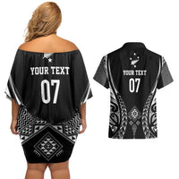 2025 Rugby Championship New Zealand Custom Couples Matching Off Shoulder Short Dress and Hawaiian Shirt Poutama Motifs LT7 - Polynesian Pride