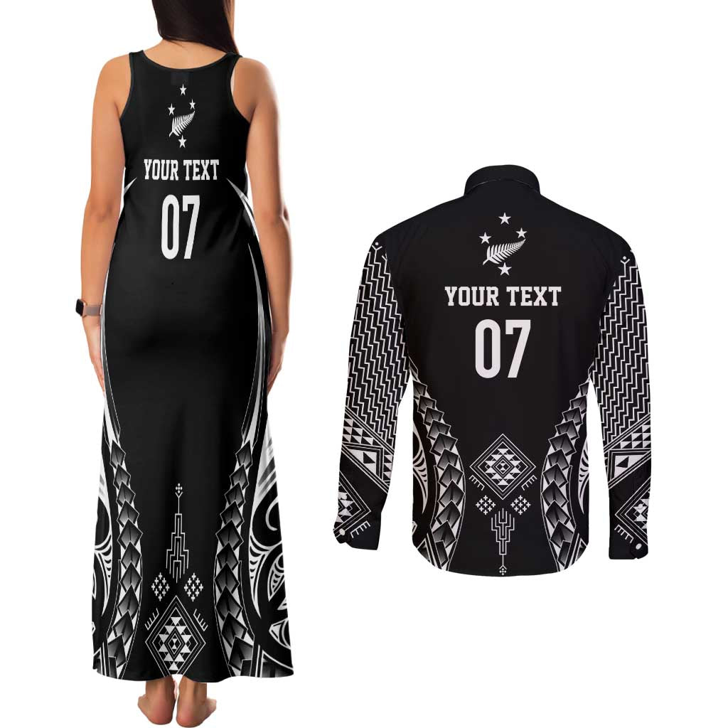 2025 Rugby Championship New Zealand Custom Couples Matching Tank Maxi Dress and Long Sleeve Button Shirt Poutama Motifs LT7 - Polynesian Pride