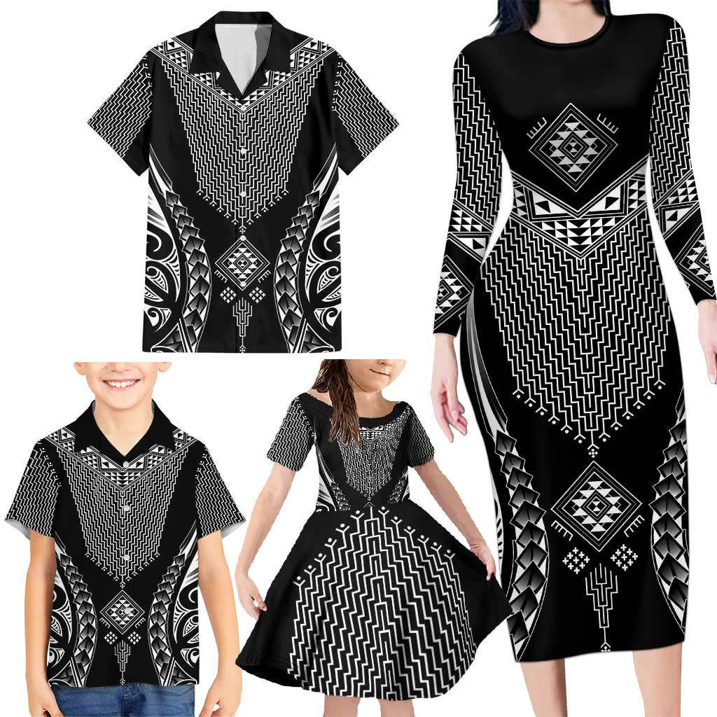 2025 Rugby Championship New Zealand Custom Family Matching Long Sleeve Bodycon Dress and Hawaiian Shirt Poutama Motifs LT7 - Polynesian Pride