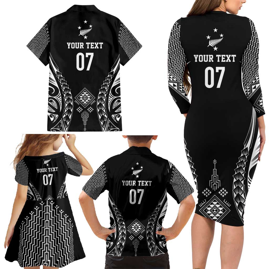 2025 Rugby Championship New Zealand Custom Family Matching Long Sleeve Bodycon Dress and Hawaiian Shirt Poutama Motifs LT7 - Polynesian Pride