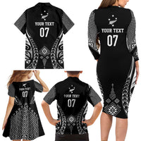 2025 Rugby Championship New Zealand Custom Family Matching Long Sleeve Bodycon Dress and Hawaiian Shirt Poutama Motifs LT7 - Polynesian Pride