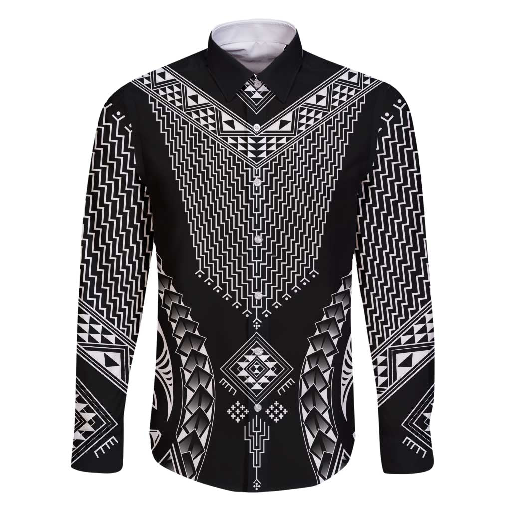 2025 Rugby Championship New Zealand Custom Family Matching Long Sleeve Bodycon Dress and Hawaiian Shirt Poutama Motifs LT7 Dad's Shirt - Long Sleeve Black - Polynesian Pride