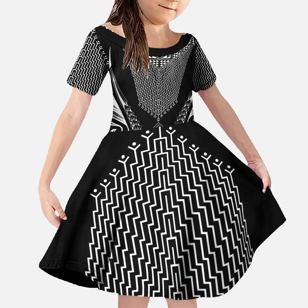 2025 Rugby Championship New Zealand Custom Family Matching Mermaid Dress and Hawaiian Shirt Poutama Motifs LT7 Daughter's Dress Black - Polynesian Pride