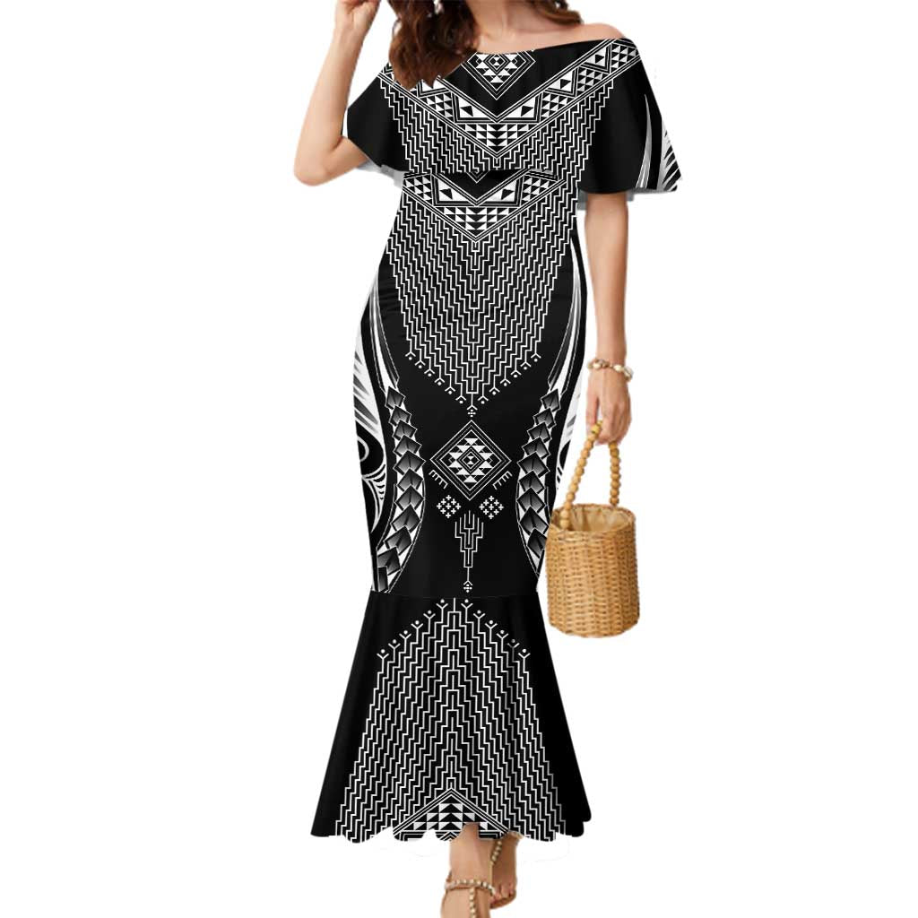 2025 Rugby Championship New Zealand Custom Family Matching Mermaid Dress and Hawaiian Shirt Poutama Motifs LT7 Mom's Dress Black - Polynesian Pride
