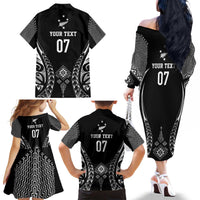 2025 Rugby Championship New Zealand Custom Family Matching Off The Shoulder Long Sleeve Dress and Hawaiian Shirt Poutama Motifs - Polynesian Pride