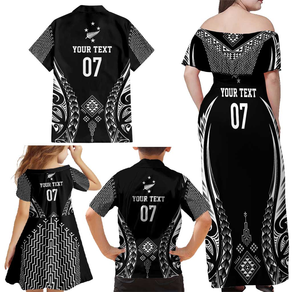 2025 Rugby Championship New Zealand Custom Family Matching Off Shoulder Maxi Dress and Hawaiian Shirt Poutama Motifs - Polynesian Pride