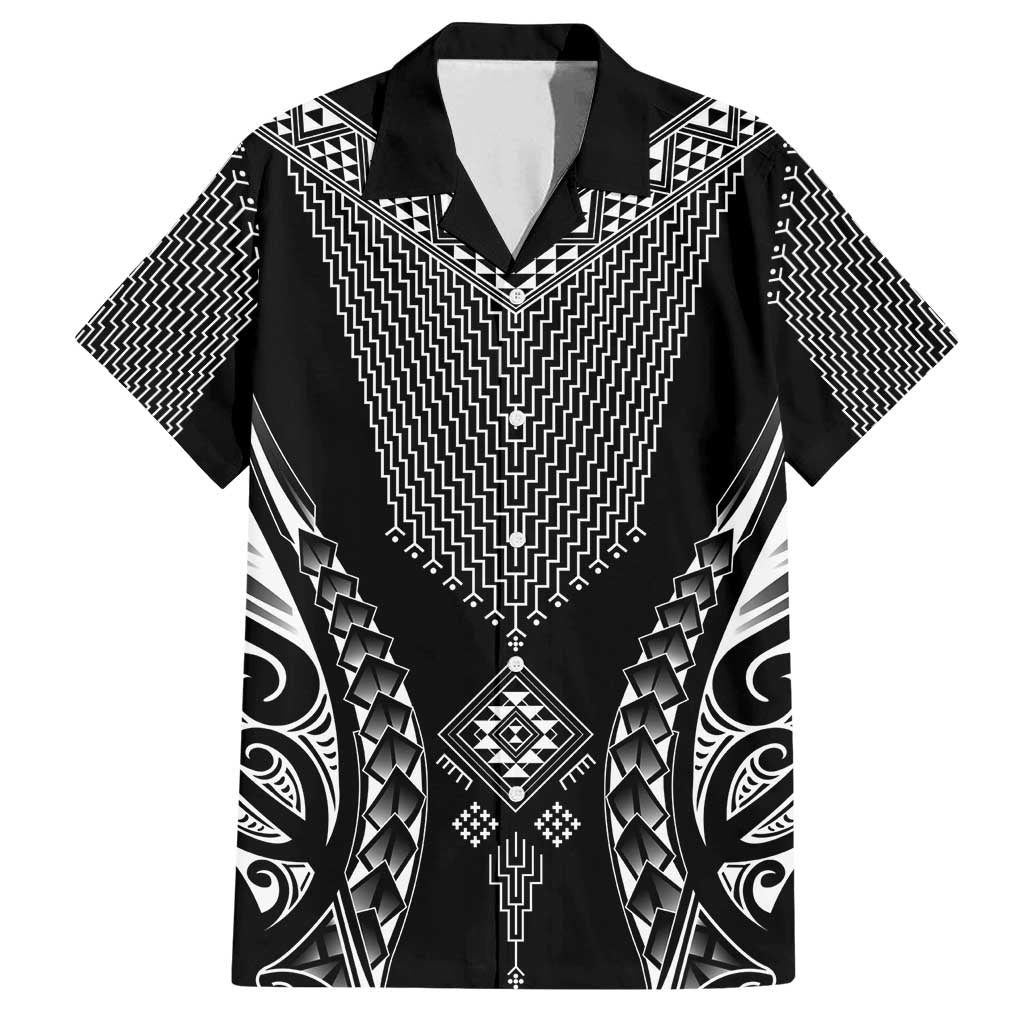 2025 Rugby Championship New Zealand Custom Family Matching Puletasi and Hawaiian Shirt Poutama Motifs LT7 Dad's Shirt - Short Sleeve Black - Polynesian Pride