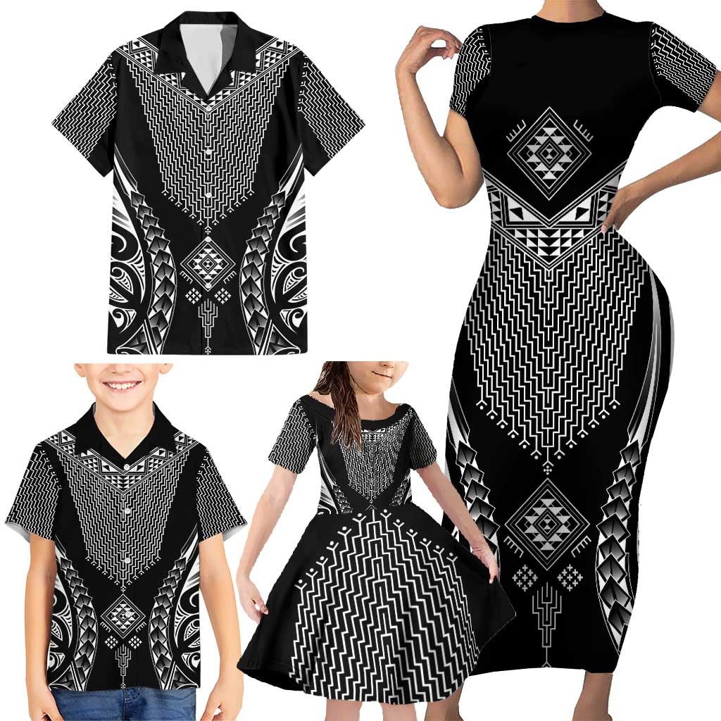 2025 Rugby Championship New Zealand Custom Family Matching Short Sleeve Bodycon Dress and Hawaiian Shirt Poutama Motifs - Polynesian Pride