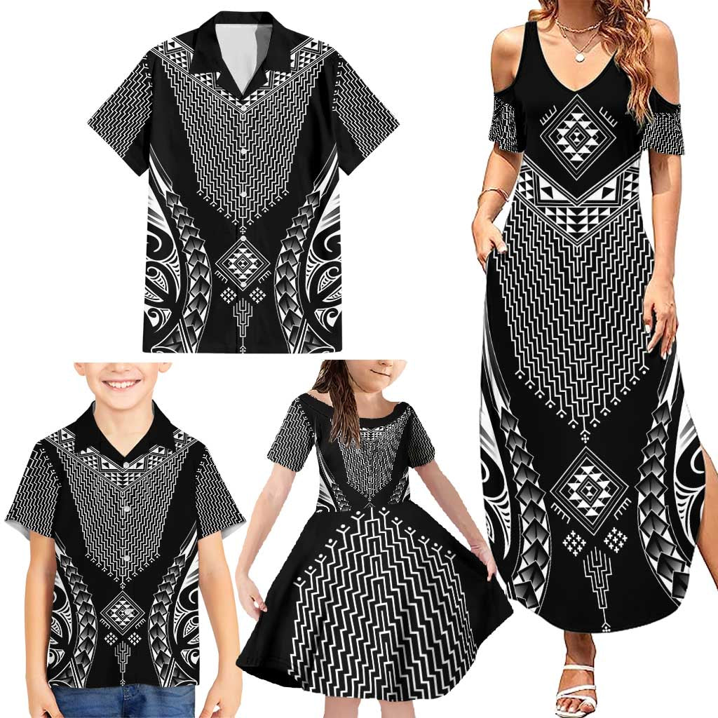 2025 Rugby Championship New Zealand Custom Family Matching Summer Maxi Dress and Hawaiian Shirt Poutama Motifs - Polynesian Pride