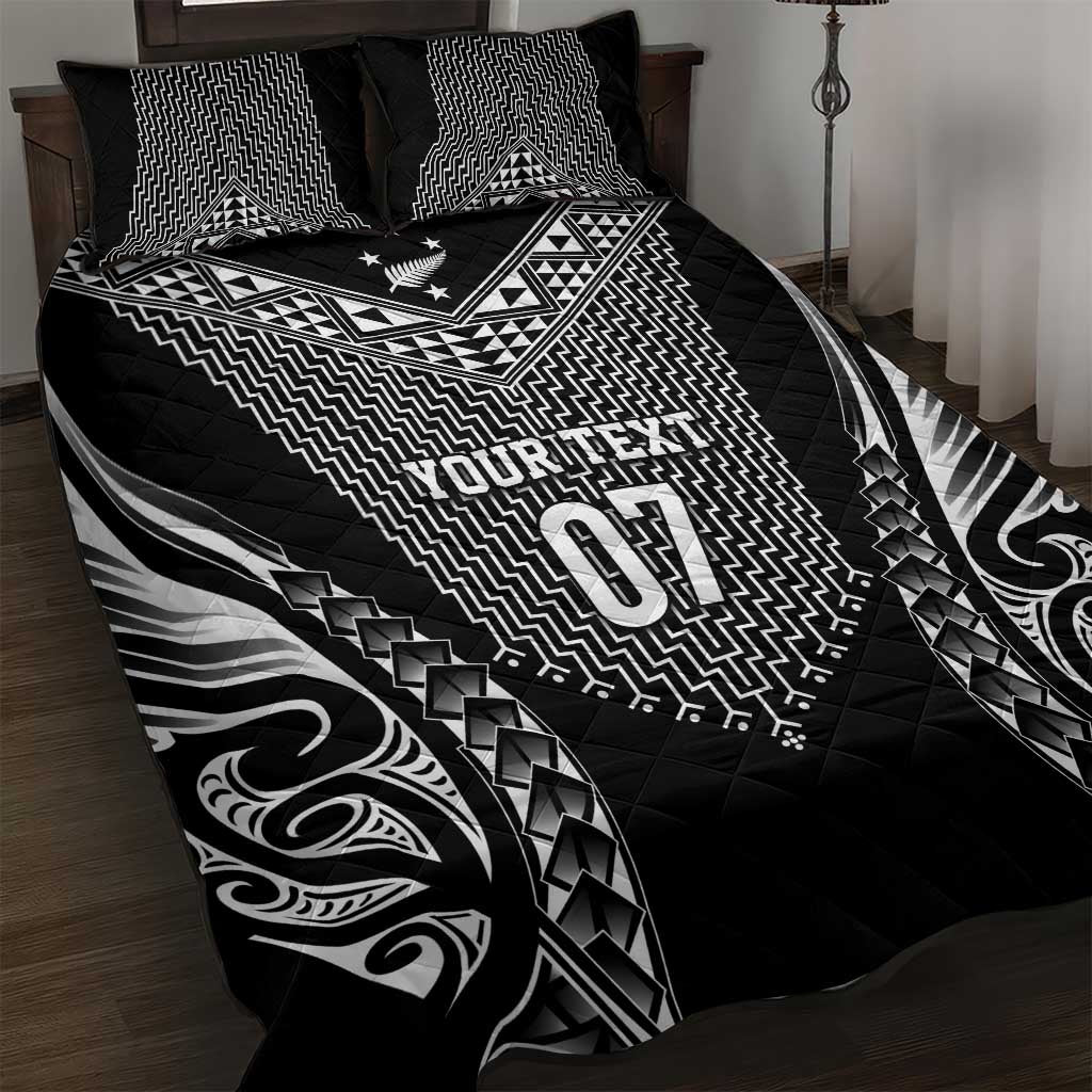 2025 Rugby Championship New Zealand Custom Quilt Bed Set Poutama Motifs LT7 Black - Polynesian Pride