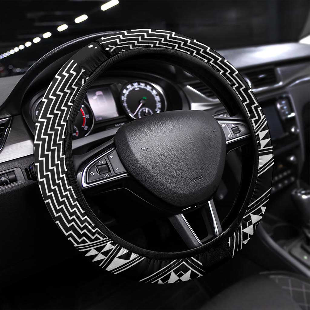 2025 Rugby Championship New Zealand Steering Wheel Cover Poutama Motifs LT7 Universal Fit Black - Polynesian Pride