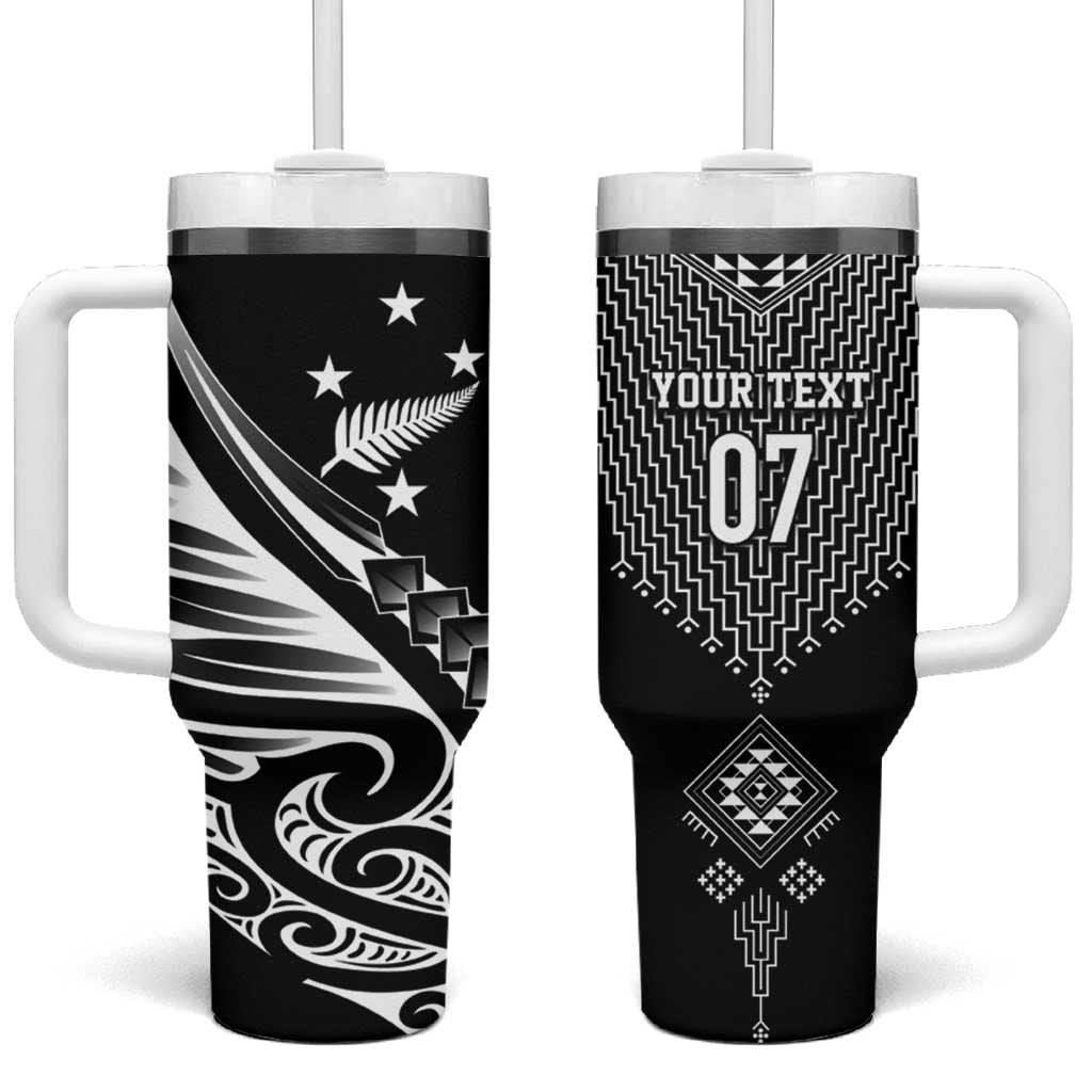 2025 Rugby Championship New Zealand Custom Tumbler With Handle Poutama Motifs LT7 One Size: 40 oz Black - Polynesian Pride