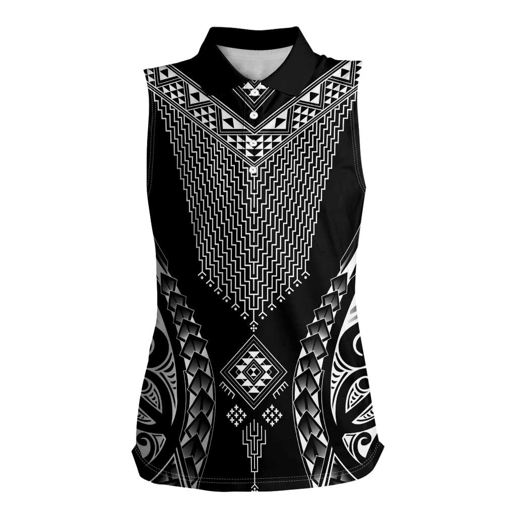 2025 Rugby Championship New Zealand Custom Women Sleeveless Polo Shirt Poutama Motifs LT7 Female Black - Polynesian Pride