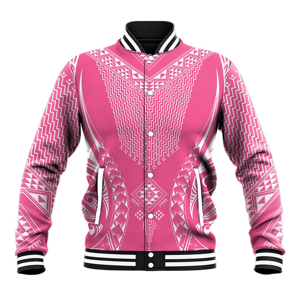 2025 Rugby Championship New Zealand Custom Baseball Jacket Poutama Motifs - Pink Out LT7 Unisex Pink - Polynesian Pride
