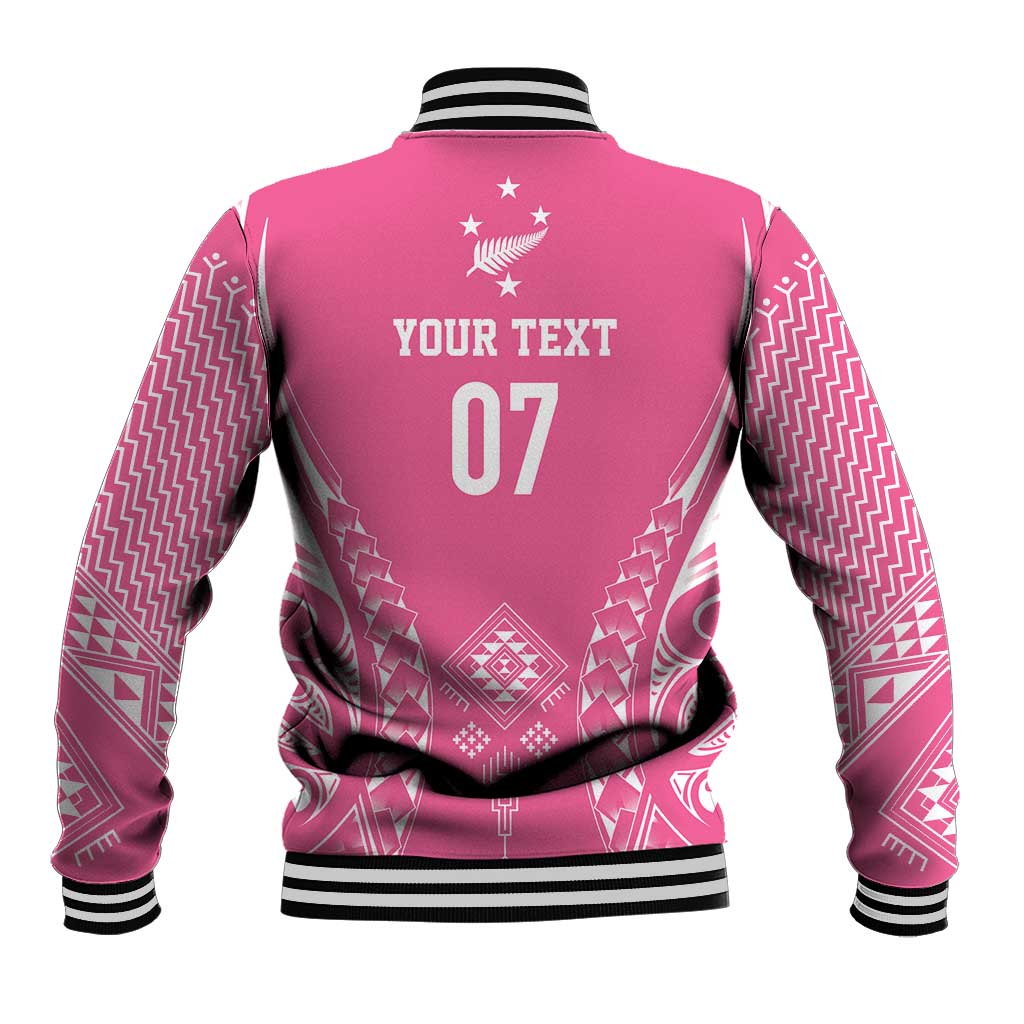 2025 Rugby Championship New Zealand Custom Baseball Jacket Poutama Motifs - Pink Out LT7 - Polynesian Pride