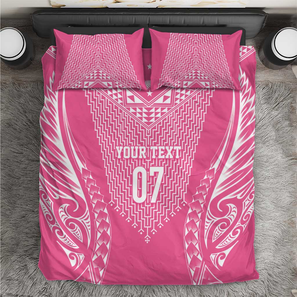 2025 Rugby Championship New Zealand Custom Bedding Set Poutama Motifs - Pink Out - Polynesian Pride