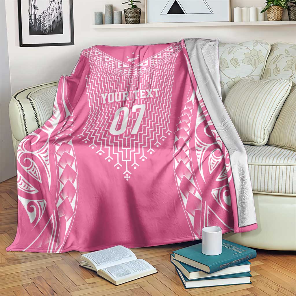 2025 Rugby Championship New Zealand Custom Blanket Poutama Motifs - Pink Out - Polynesian Pride