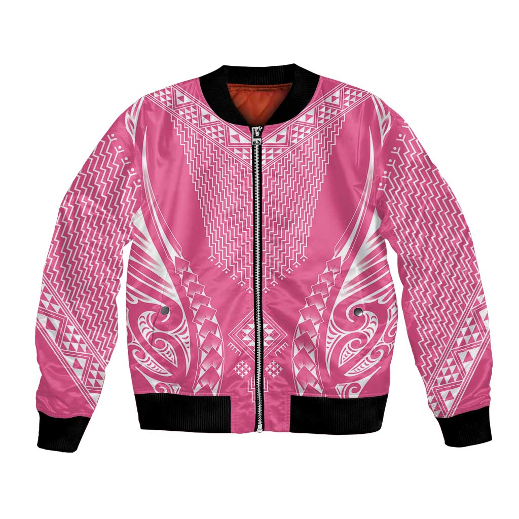 2025 Rugby Championship New Zealand Custom Bomber Jacket Poutama Motifs - Pink Out LT7 Unisex Pink - Polynesian Pride