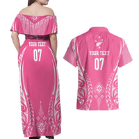 2025 Rugby Championship New Zealand Custom Couples Matching Off Shoulder Maxi Dress and Hawaiian Shirt Poutama Motifs - Pink Out LT7 - Polynesian Pride