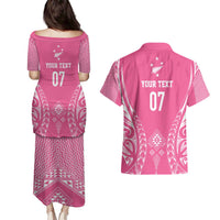2025 Rugby Championship New Zealand Custom Couples Matching Puletasi and Hawaiian Shirt Poutama Motifs - Pink Out LT7 - Polynesian Pride