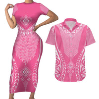 2025 Rugby Championship New Zealand Custom Couples Matching Short Sleeve Bodycon Dress and Hawaiian Shirt Poutama Motifs - Pink Out LT7 Pink - Polynesian Pride