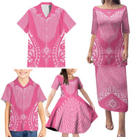 2025 Rugby Championship New Zealand Custom Family Matching Puletasi and Hawaiian Shirt Poutama Motifs - Pink Out LT7 - Polynesian Pride