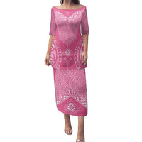 2025 Rugby Championship New Zealand Custom Family Matching Puletasi and Hawaiian Shirt Poutama Motifs - Pink Out LT7 Mom's Dress Pink - Polynesian Pride
