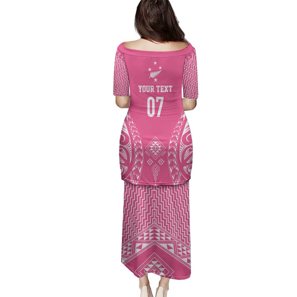 2025 Rugby Championship New Zealand Custom Family Matching Puletasi and Hawaiian Shirt Poutama Motifs - Pink Out LT7 - Polynesian Pride