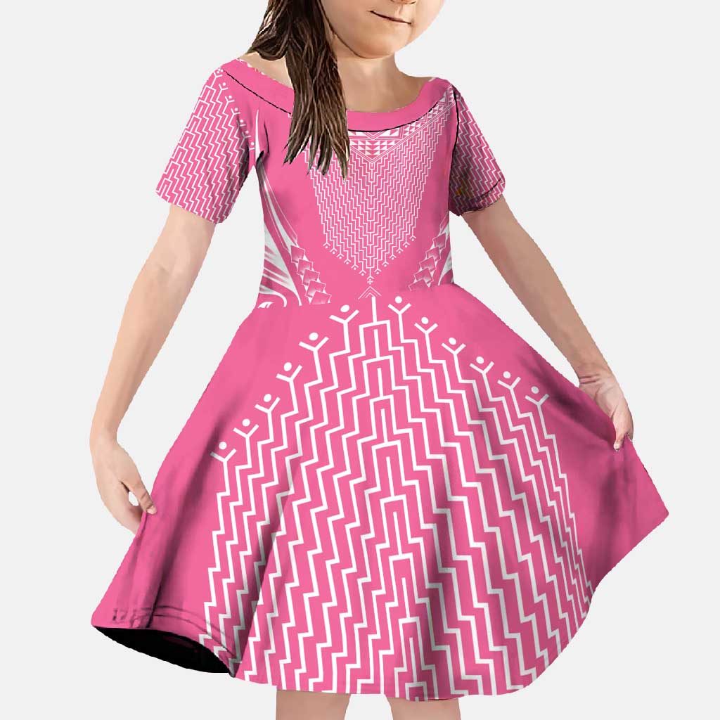 2025 Rugby Championship New Zealand Custom Family Matching Short Sleeve Bodycon Dress and Hawaiian Shirt Poutama Motifs - Pink Out LT7 Daughter's Dress Pink - Polynesian Pride