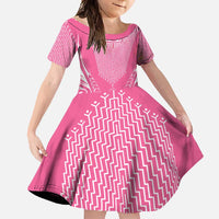2025 Rugby Championship New Zealand Custom Family Matching Short Sleeve Bodycon Dress and Hawaiian Shirt Poutama Motifs - Pink Out LT7 Daughter's Dress Pink - Polynesian Pride