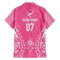 2025 Rugby Championship New Zealand Custom Family Matching Short Sleeve Bodycon Dress and Hawaiian Shirt Poutama Motifs - Pink Out LT7 - Polynesian Pride