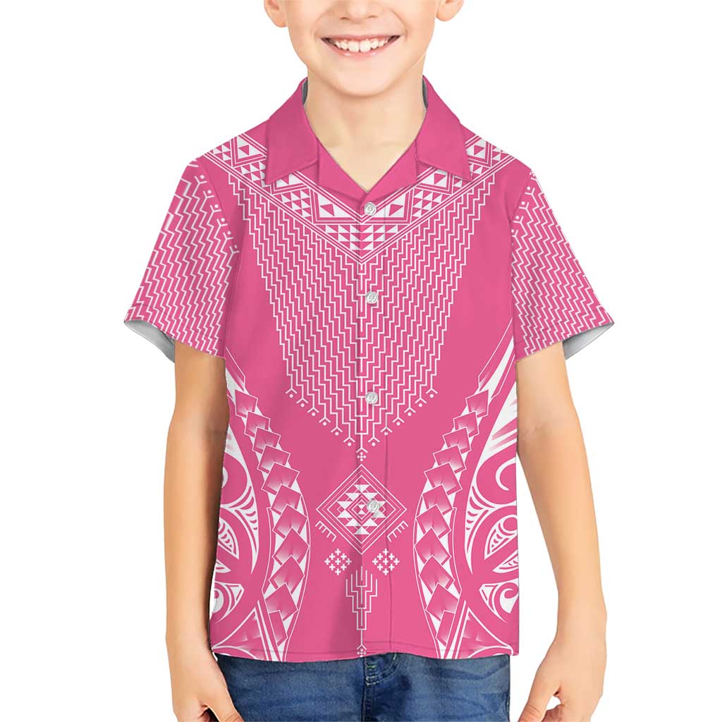 2025 Rugby Championship New Zealand Custom Family Matching Short Sleeve Bodycon Dress and Hawaiian Shirt Poutama Motifs - Pink Out LT7 Son's Shirt Pink - Polynesian Pride