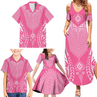 2025 Rugby Championship New Zealand Custom Family Matching Summer Maxi Dress and Hawaiian Shirt Poutama Motifs - Pink Out - Polynesian Pride