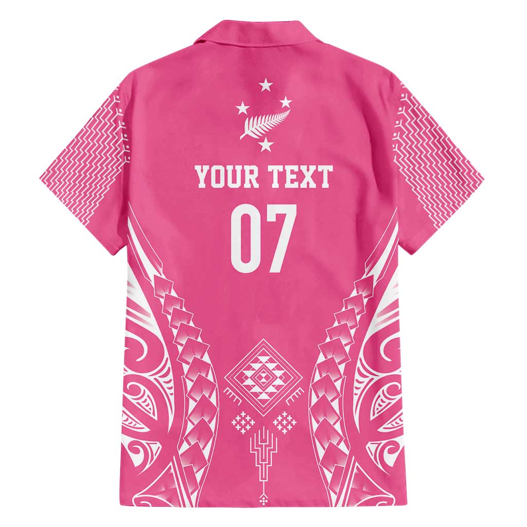 2025 Rugby Championship New Zealand Custom Family Matching Summer Maxi Dress and Hawaiian Shirt Poutama Motifs - Pink Out - Polynesian Pride