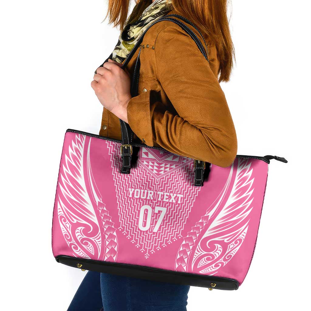 2025 Rugby Championship New Zealand Custom Leather Tote Bag Poutama Motifs - Pink Out LT7 Pink - Polynesian Pride