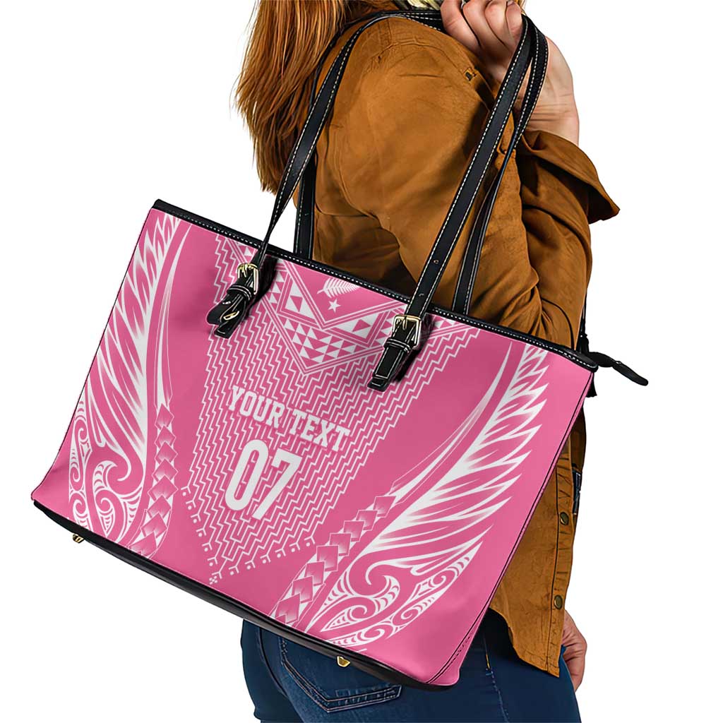 2025 Rugby Championship New Zealand Custom Leather Tote Bag Poutama Motifs - Pink Out LT7 - Polynesian Pride
